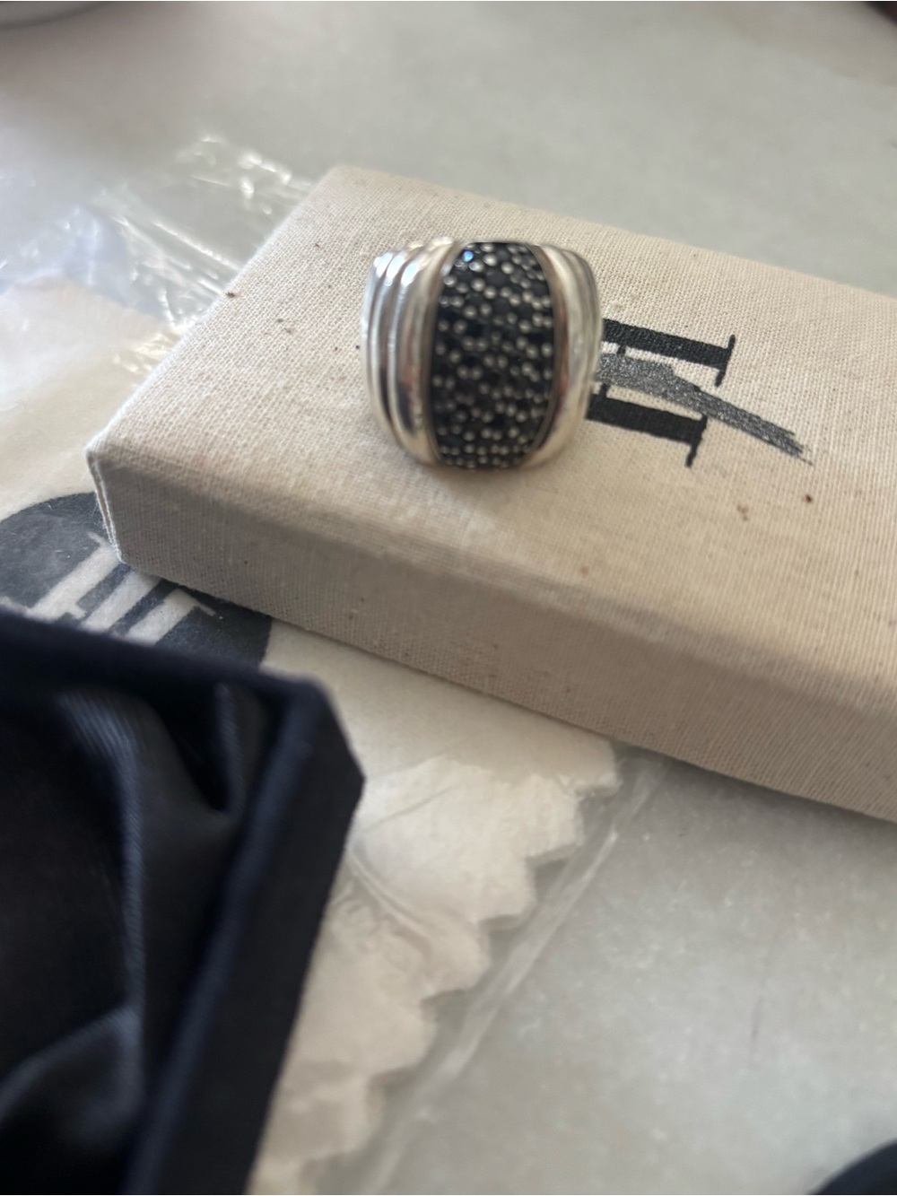 John Hardy Sterling Silver Bedeg Black Sapphire Lava Dome Ring